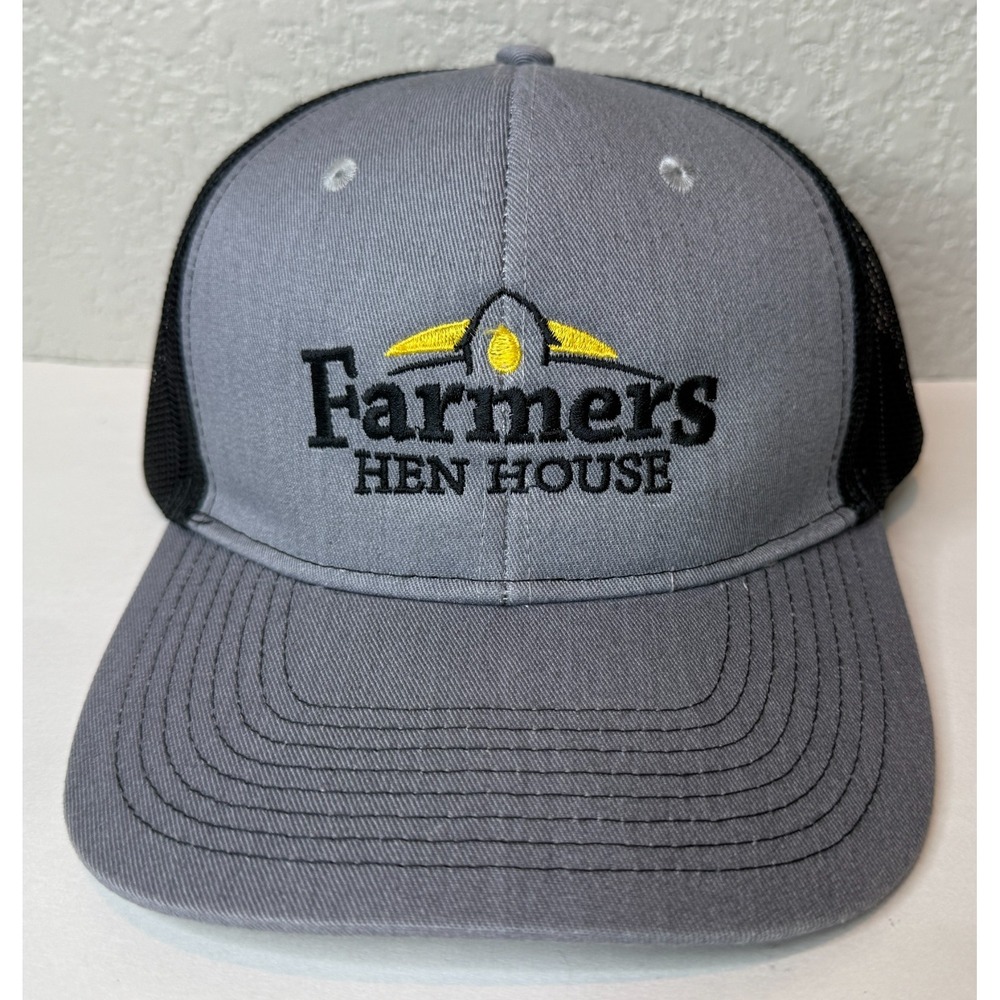 Farmers Hen House Gray Black Mesh Port Authority Adjustable Trucker Hat Cap